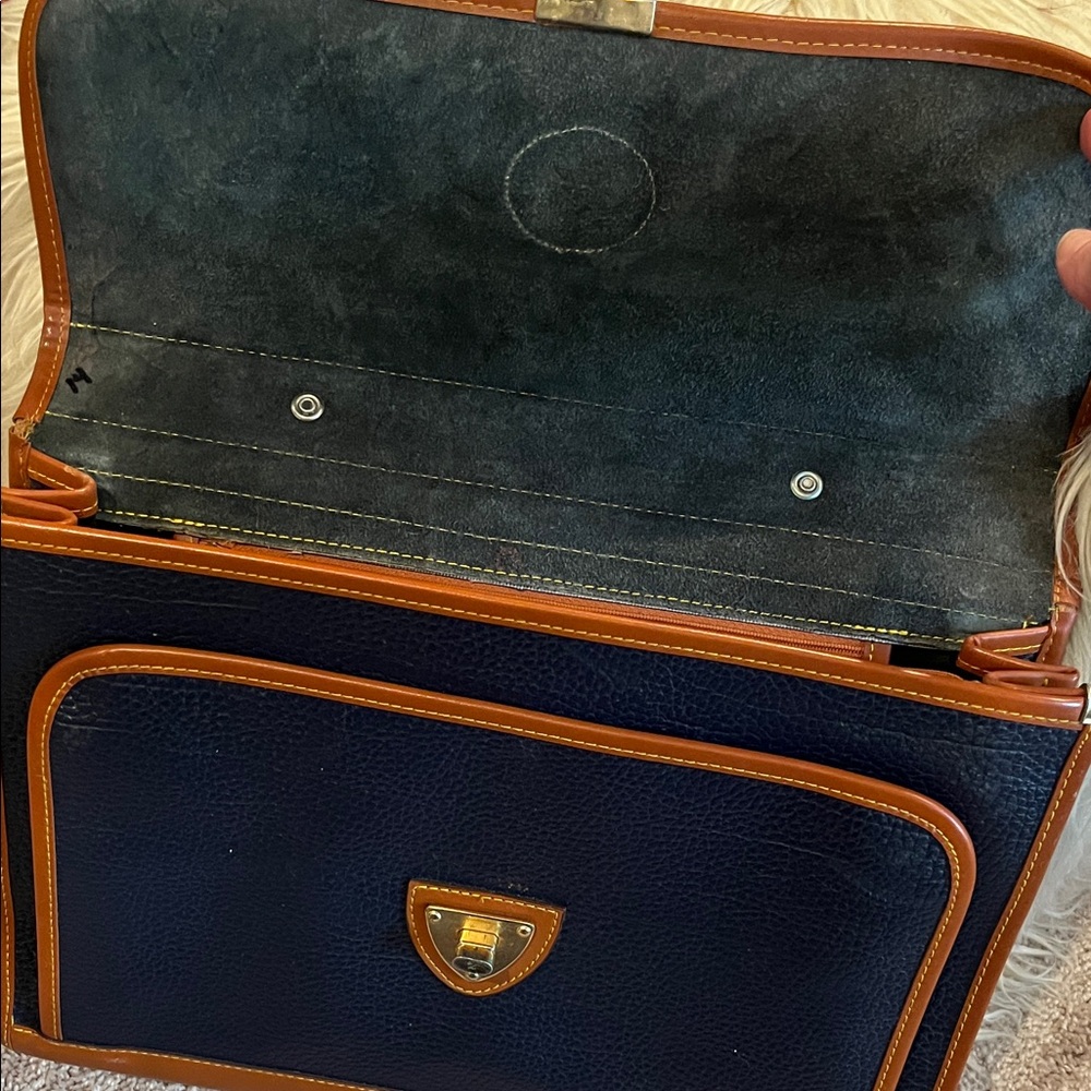 Dooney & Bourke Navy and Tan Pebble Leather Laptop / Briefcase - Picture 11 of 16